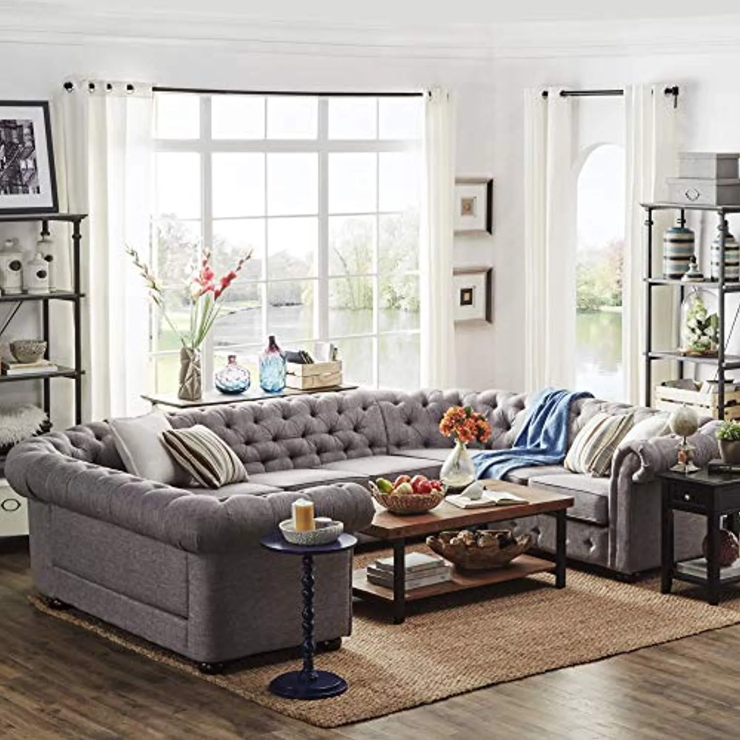 Tufted Scroll Arm Chesterfield 9-seat U-Shaped Sectional by Artisan Brown