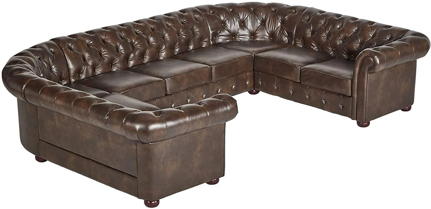 Tufted Scroll Arm Chesterfield 9-seat U-Shaped Sectional by Artisan Brown