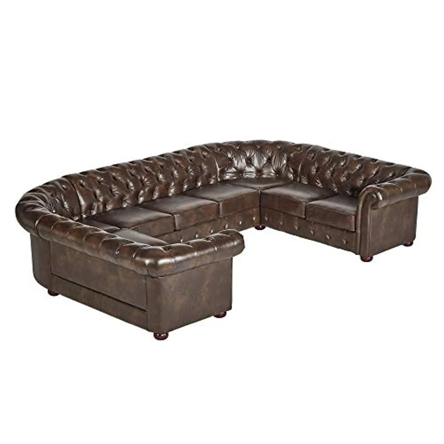 Tufted Scroll Arm Chesterfield 9-seat U-Shaped Sectional by Artisan Brown