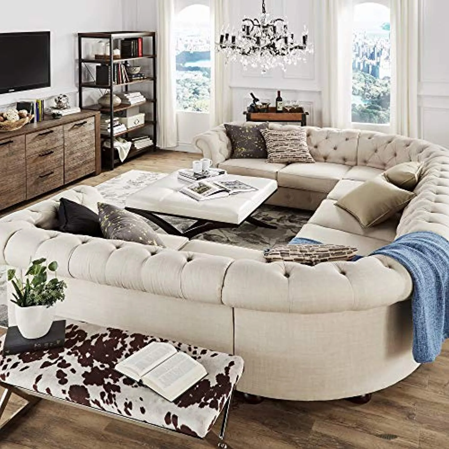 Tufted Scroll Arm Chesterfield 9-seat U-Shaped Sectional by Artisan Brown