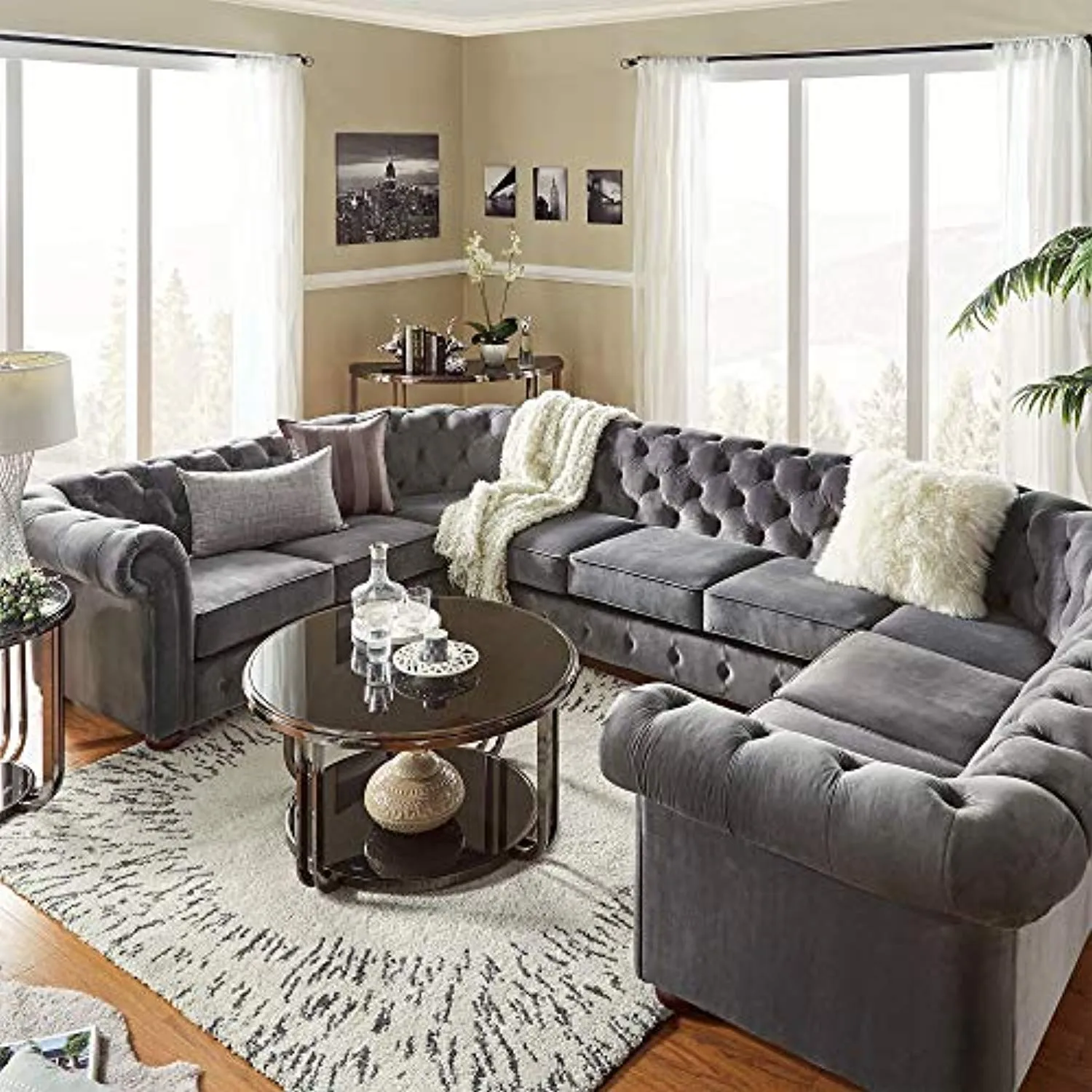 Tufted Scroll Arm Chesterfield 9-seat U-Shaped Sectional by Artisan Brown