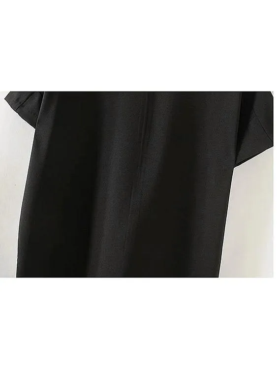 Wholesale Black Short Sleeve Tiered Zip Back Curved Hem Mini Dress