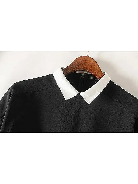 Wholesale Black Short Sleeve Tiered Zip Back Curved Hem Mini Dress