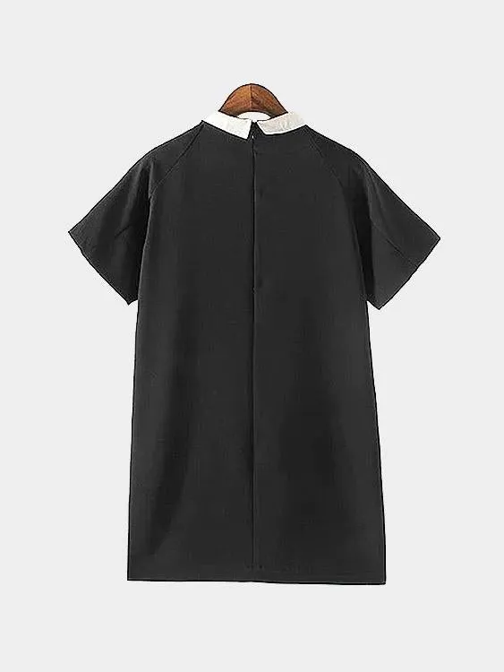 Wholesale Black Short Sleeve Tiered Zip Back Curved Hem Mini Dress