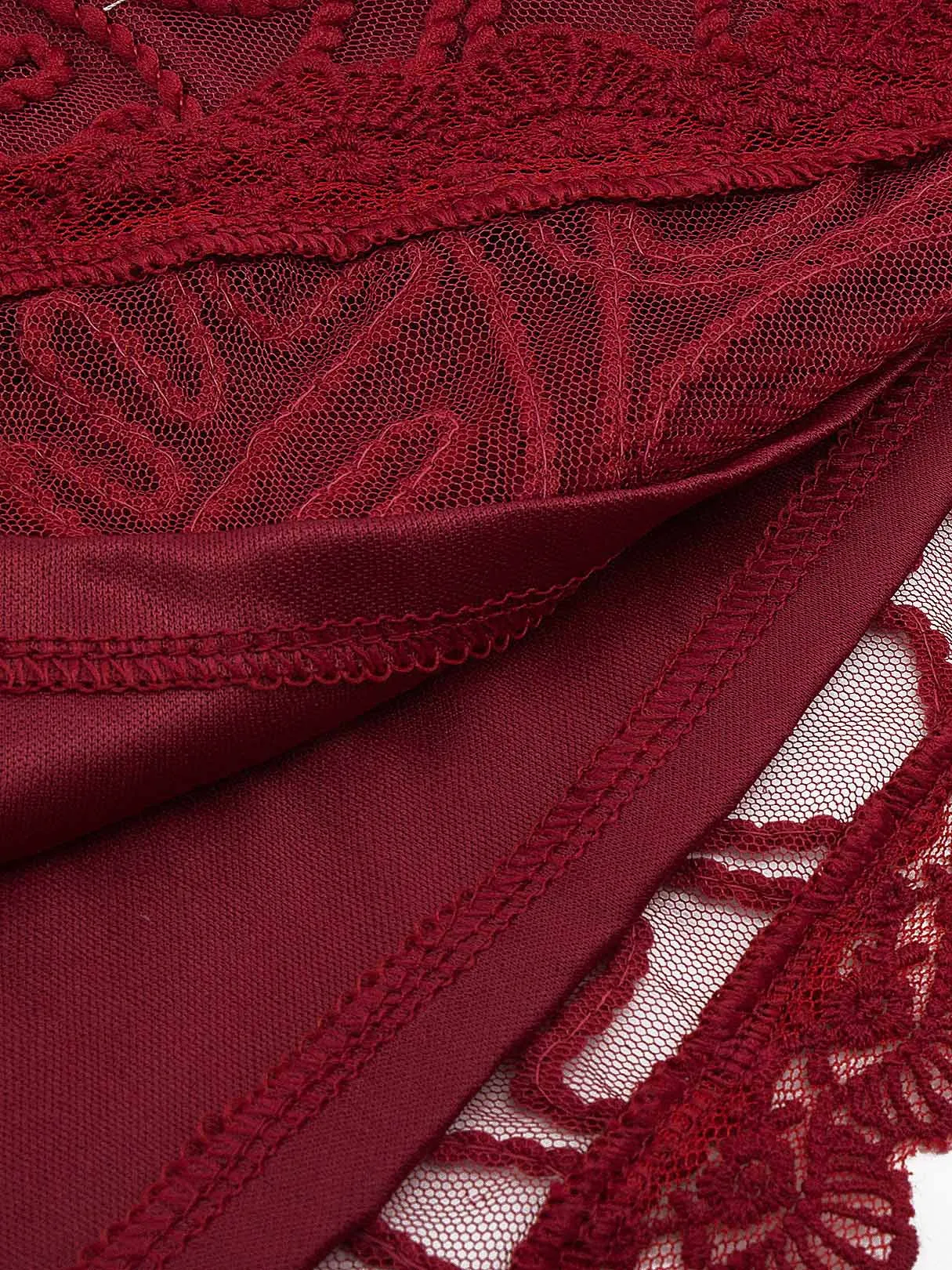 Wholesale Burgundy Crew Neck Lace Zip Back Backless Mini Dress