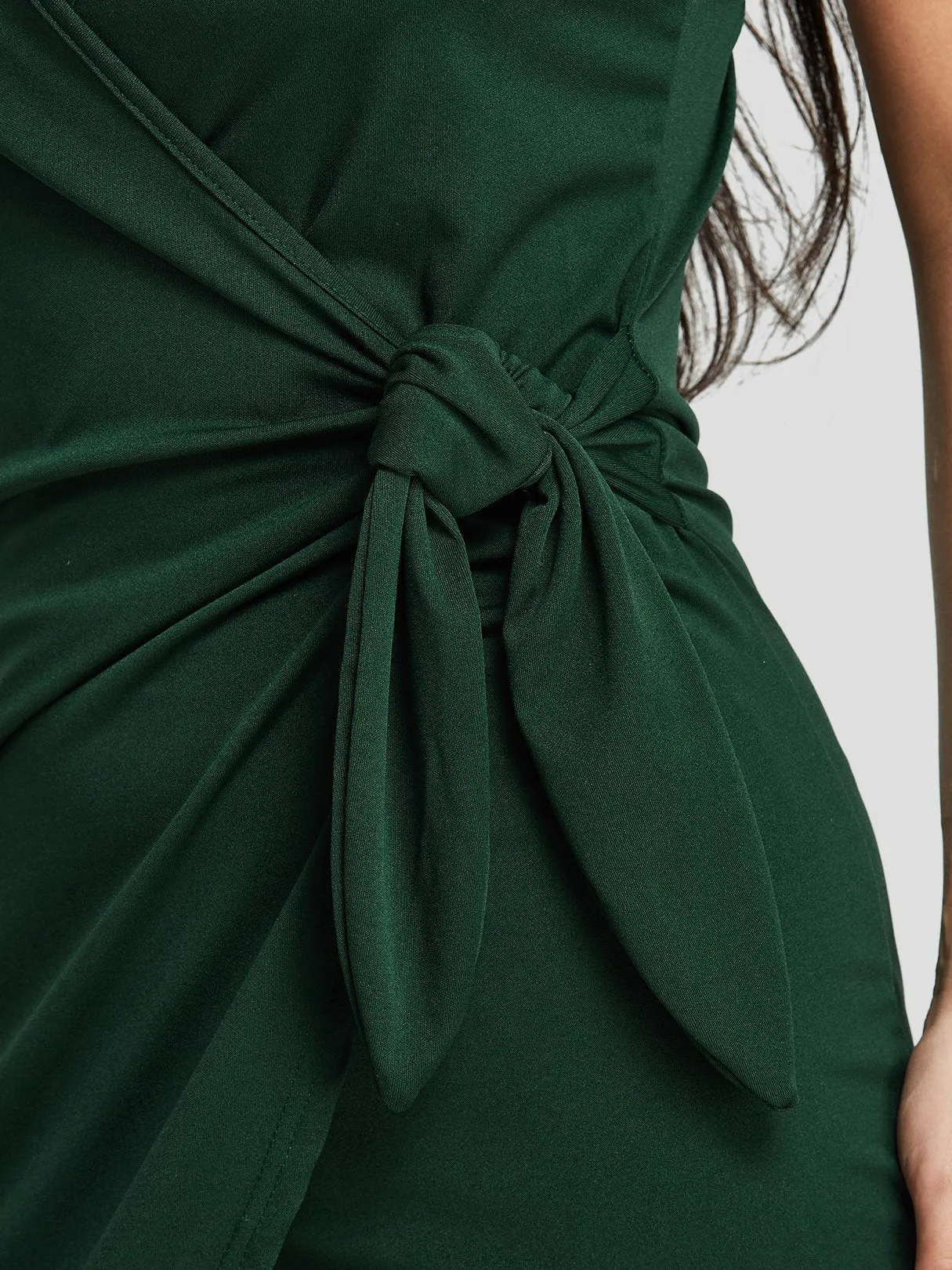 Wholesale Green V-Neck Sleeveless Wrap Mini Dresses