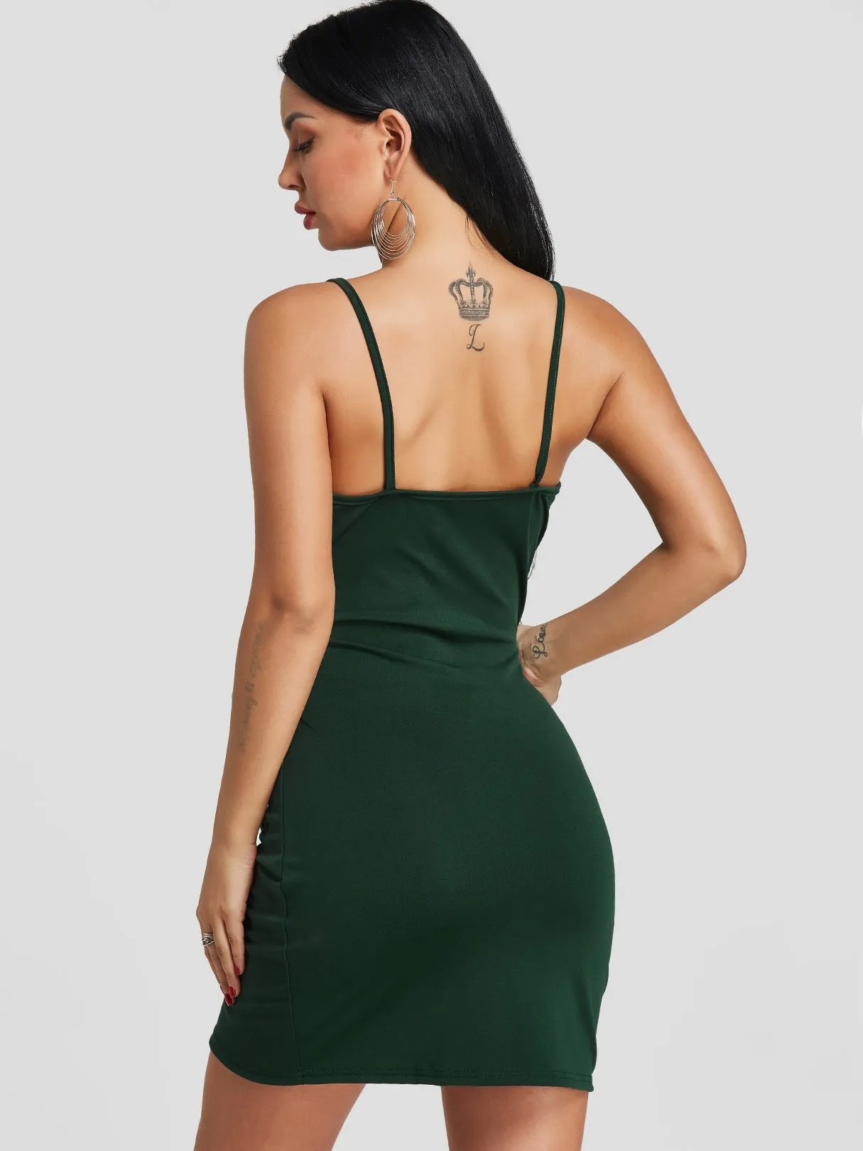 Wholesale Green V-Neck Sleeveless Wrap Mini Dresses