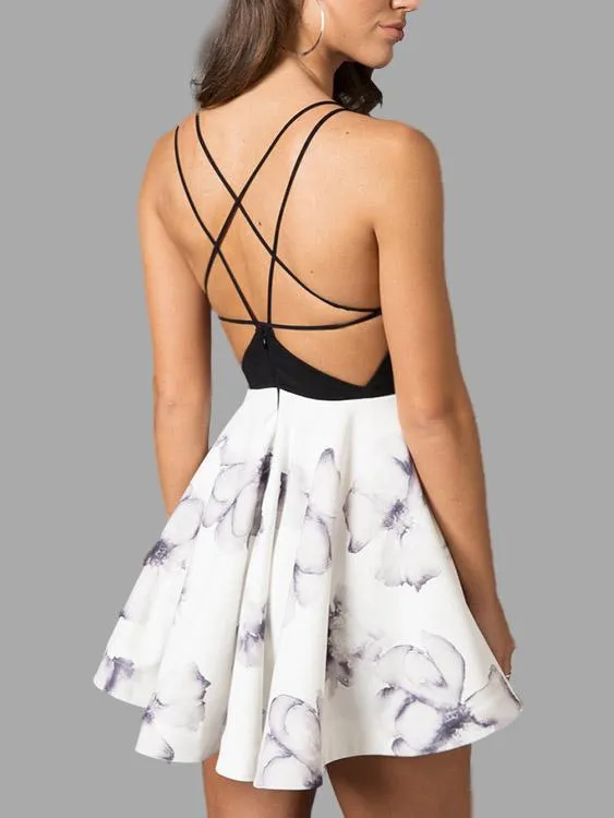 Wholesale Halter Deep V Neck Sleeveless Floral Print Backless Mini Dresses