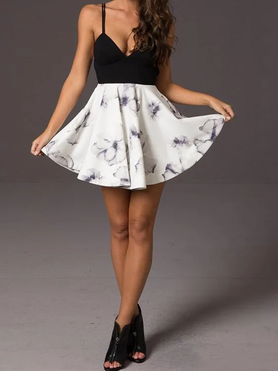 Wholesale Halter Deep V Neck Sleeveless Floral Print Backless Mini Dresses