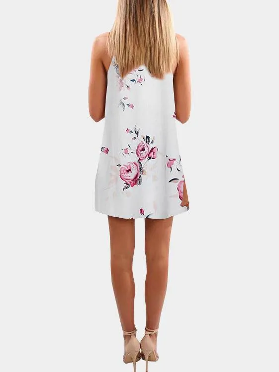 Wholesale Halter Sleeveless Floral Print Fashion Mini Dress