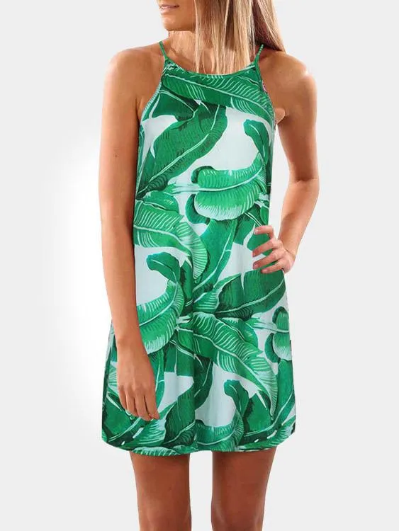 Wholesale Halter Sleeveless Floral Print Fashion Mini Dress