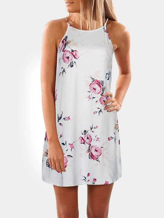 Wholesale Halter Sleeveless Floral Print Fashion Mini Dress