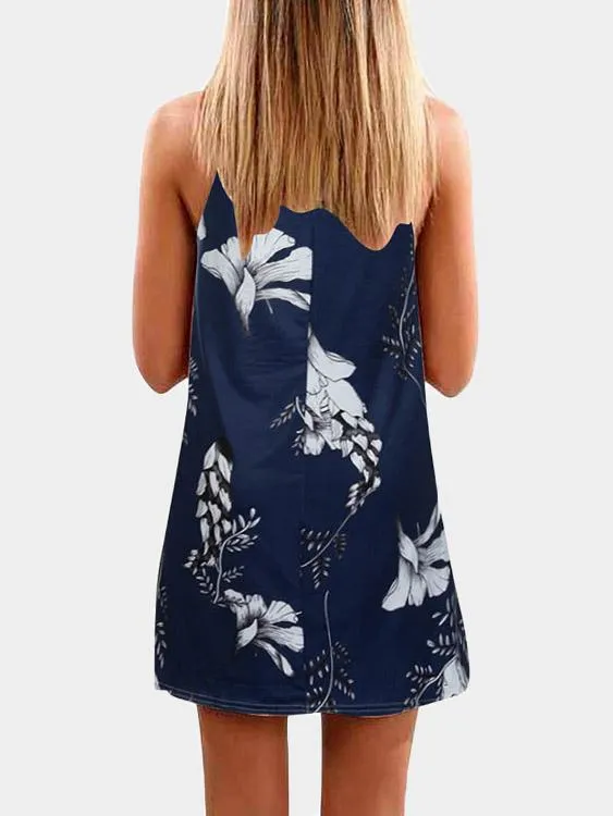 Wholesale Halter Sleeveless Floral Print Fashion Mini Dress