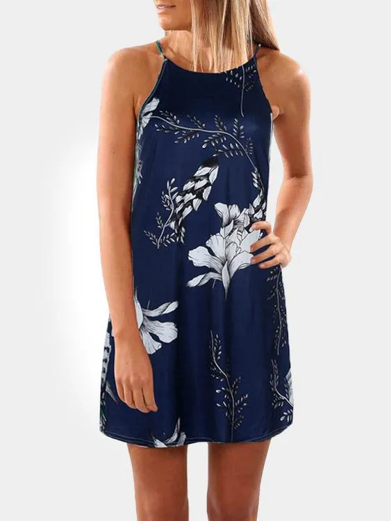 Wholesale Halter Sleeveless Floral Print Fashion Mini Dress