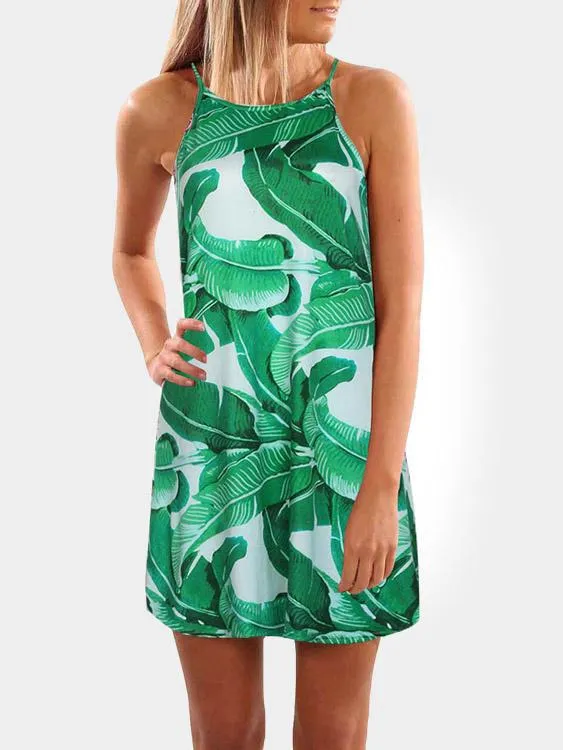 Wholesale Halter Sleeveless Floral Print Fashion Mini Dress