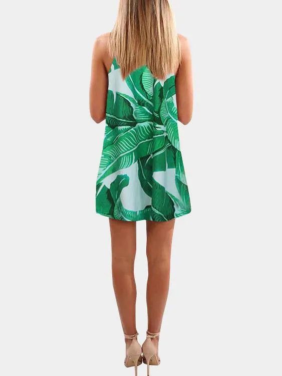 Wholesale Halter Sleeveless Floral Print Fashion Mini Dress