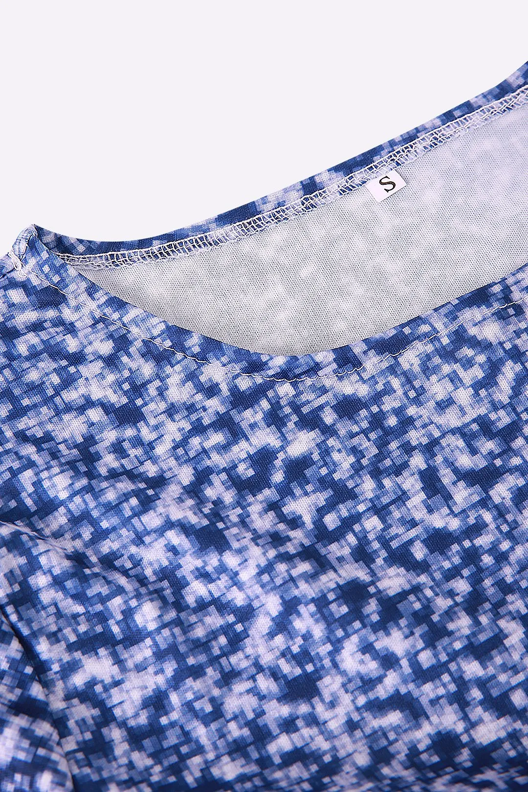 Wholesale Long Sleeve Floral Print Round Neck Blue Mini Dress
