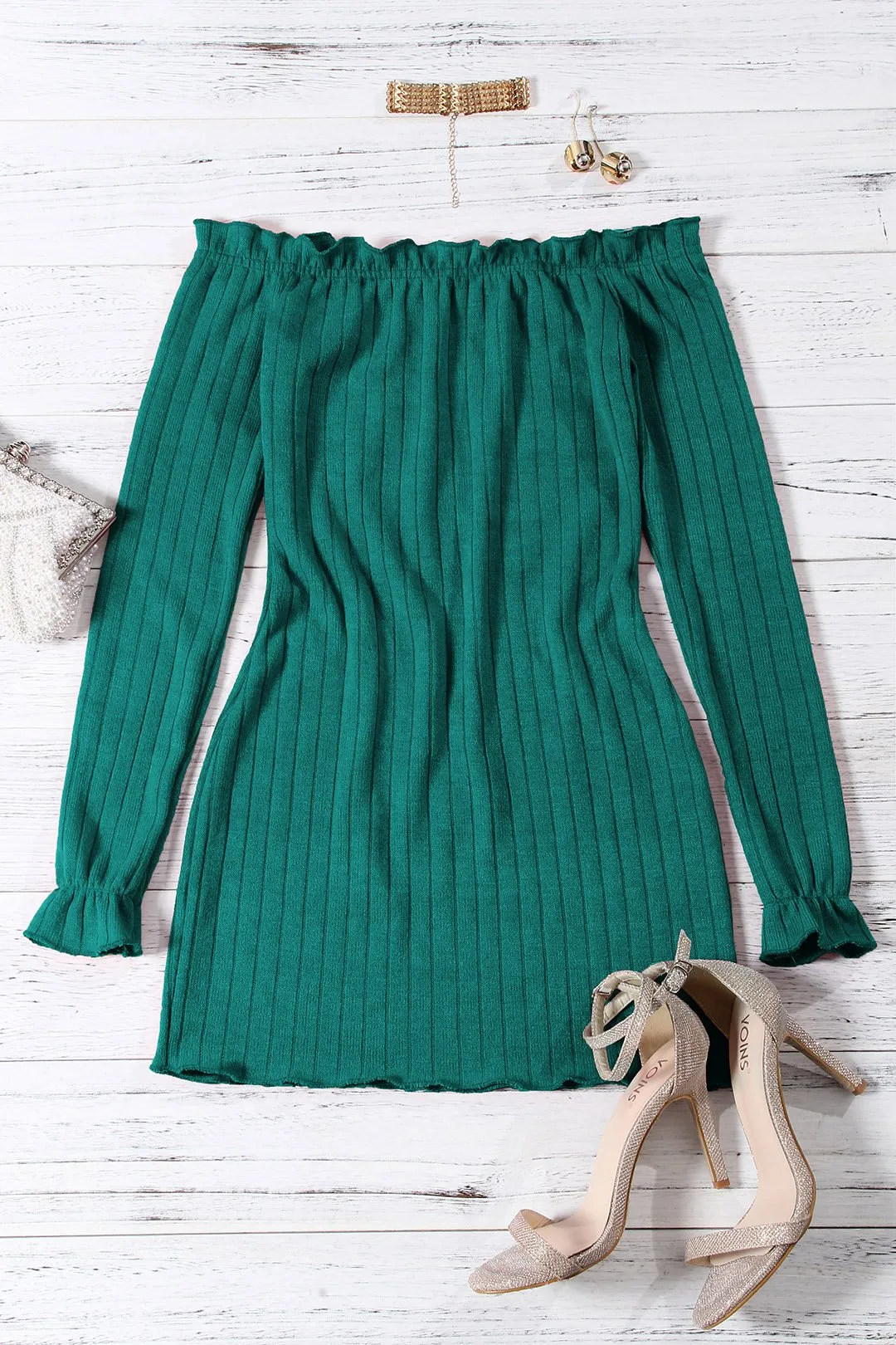 Wholesale Off The Shoulder Long Sleeve Plain Bodycon Mini Dress