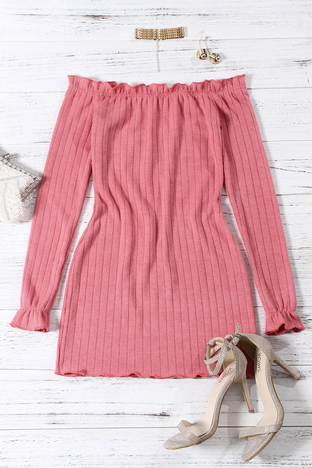 Wholesale Off The Shoulder Long Sleeve Plain Bodycon Mini Dress