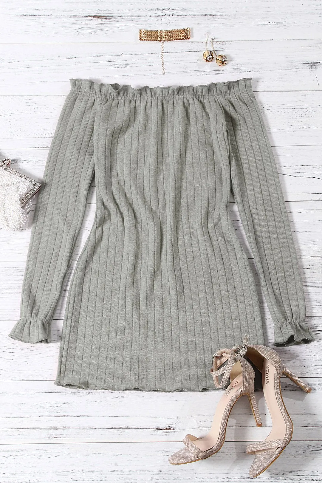 Wholesale Off The Shoulder Long Sleeve Plain Bodycon Mini Dress