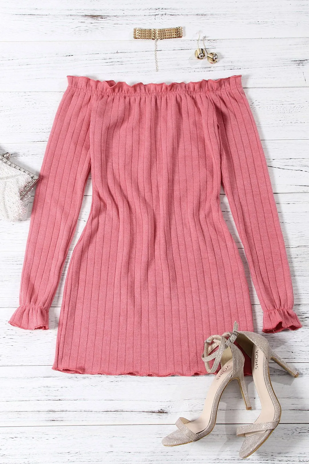 Wholesale Off The Shoulder Long Sleeve Plain Bodycon Mini Dress