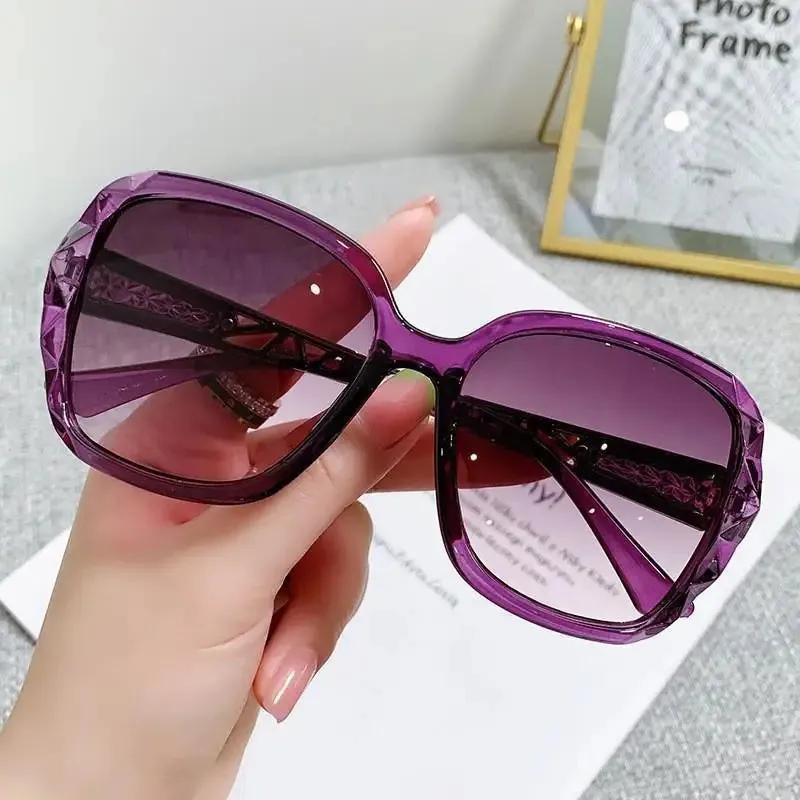 Woman Ladies Square Mirror Fashion Shades Big Sun Luxury Eyewear Brand Purple Female Sunglasses