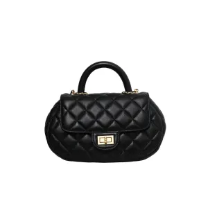 Womens Quilted Leather Cross Body Handle Flap Bag Black
