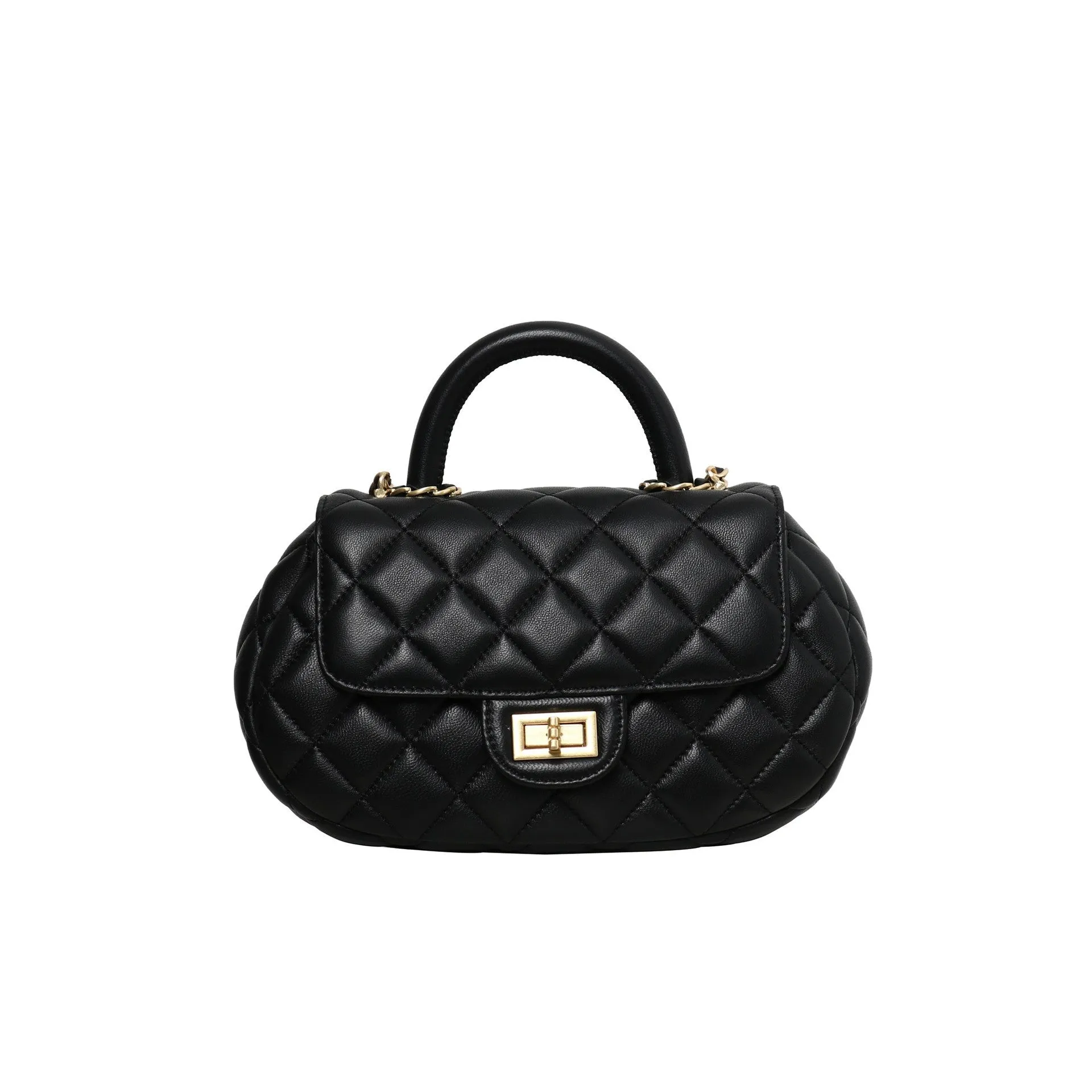 Womens Quilted Leather Cross Body Handle Flap Bag Black