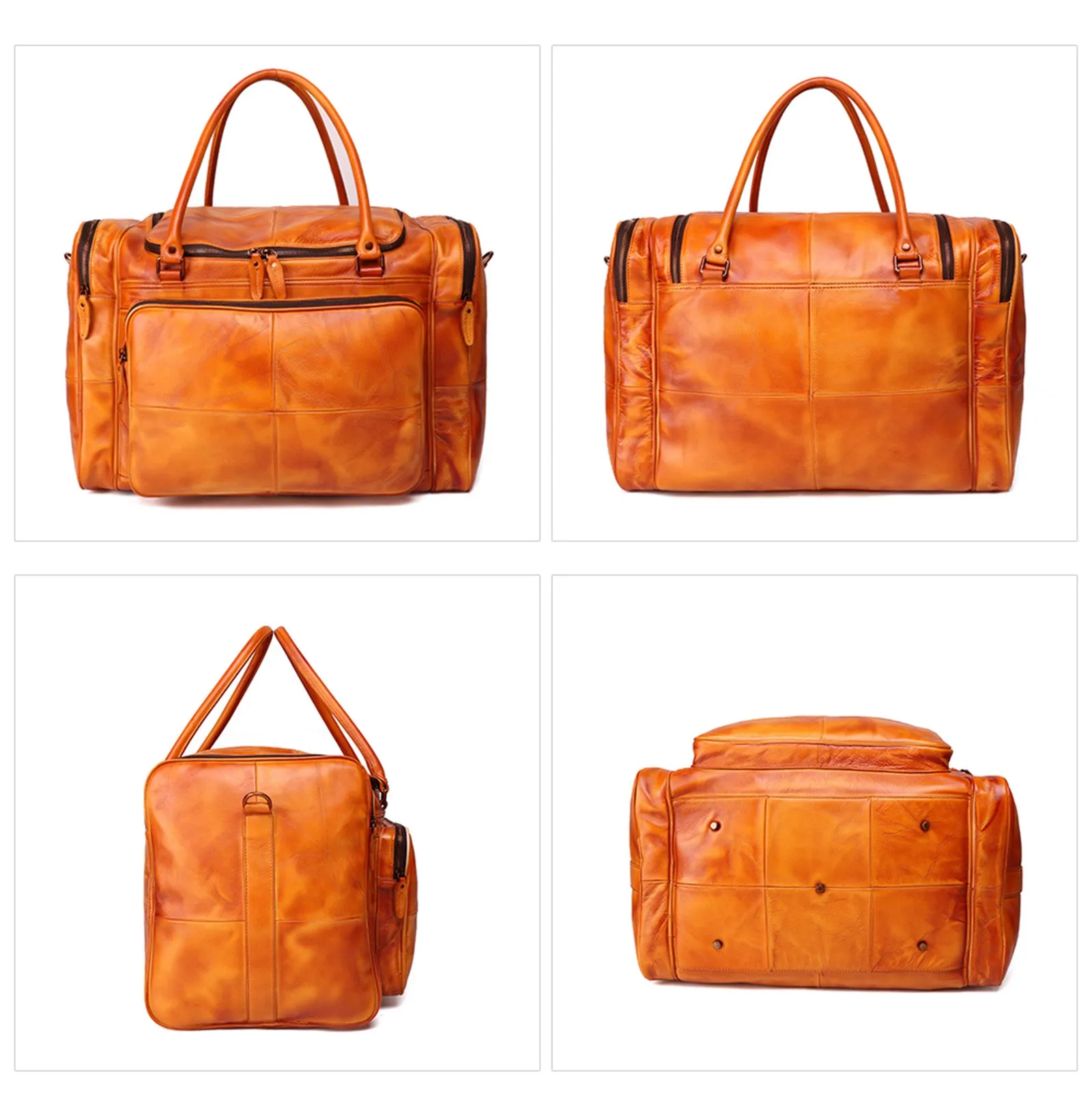 YAAGLE Unisex Large Tanned Leather Duffle Handbag YG6464