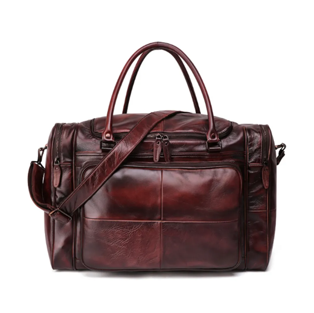 YAAGLE Unisex Large Tanned Leather Duffle Handbag YG6464