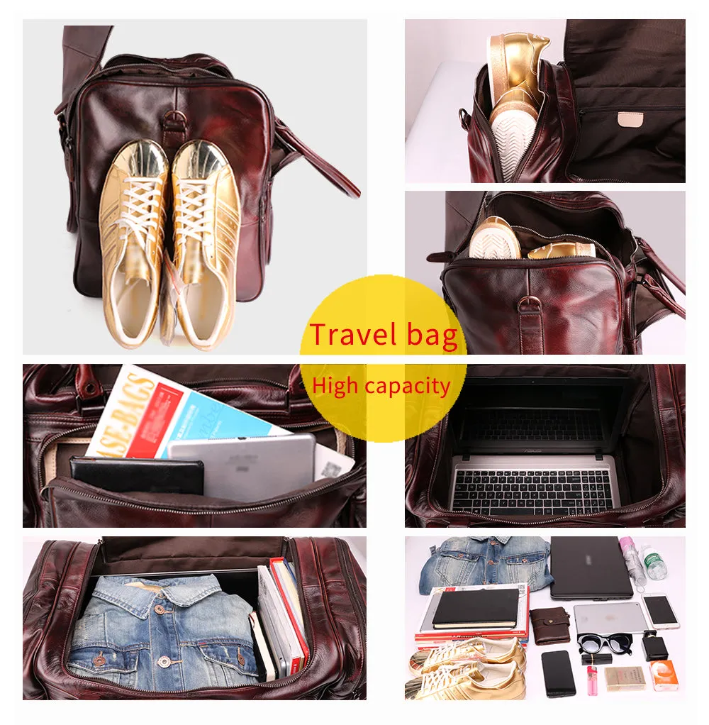 YAAGLE Unisex Large Tanned Leather Duffle Handbag YG6464