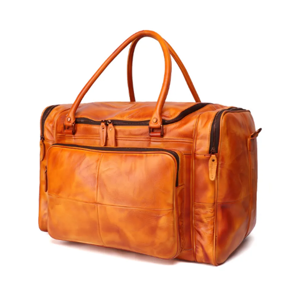 YAAGLE Unisex Large Tanned Leather Duffle Handbag YG6464