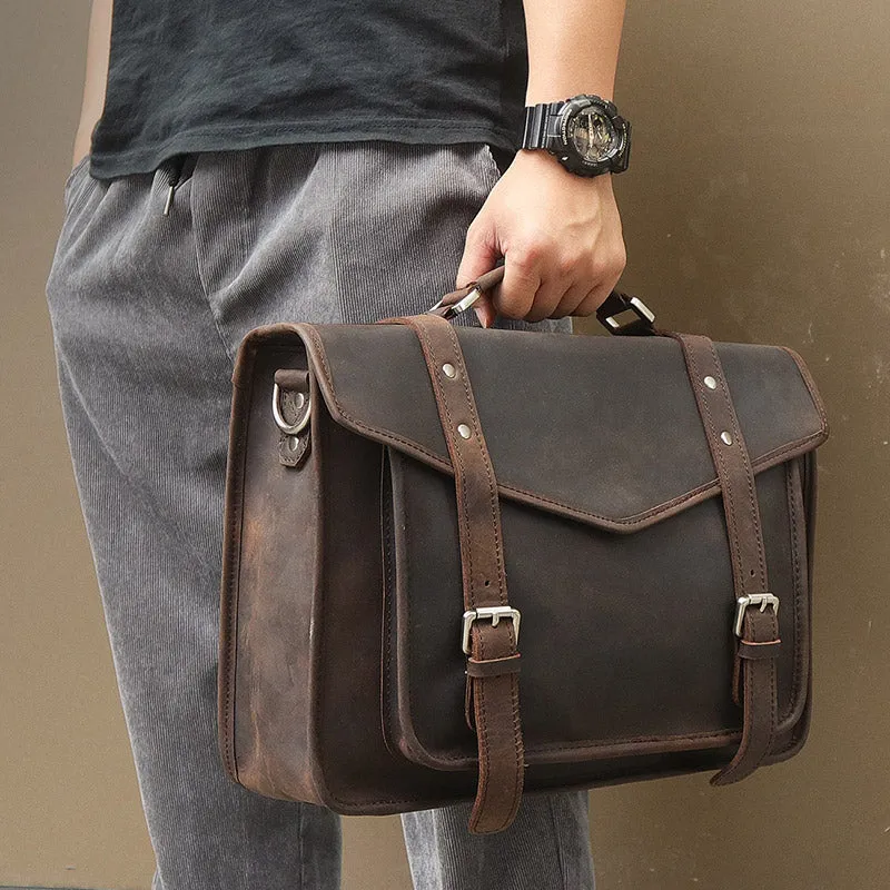 YAAGLE Vintage Crazy Horse Leather Business Briefcase YG7377R