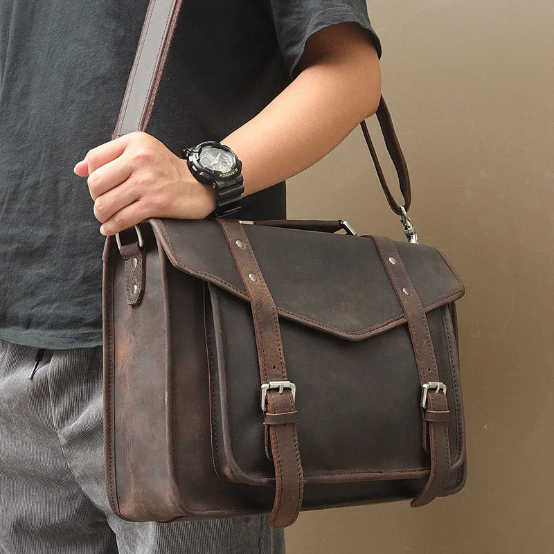 YAAGLE Vintage Crazy Horse Leather Business Briefcase YG7377R