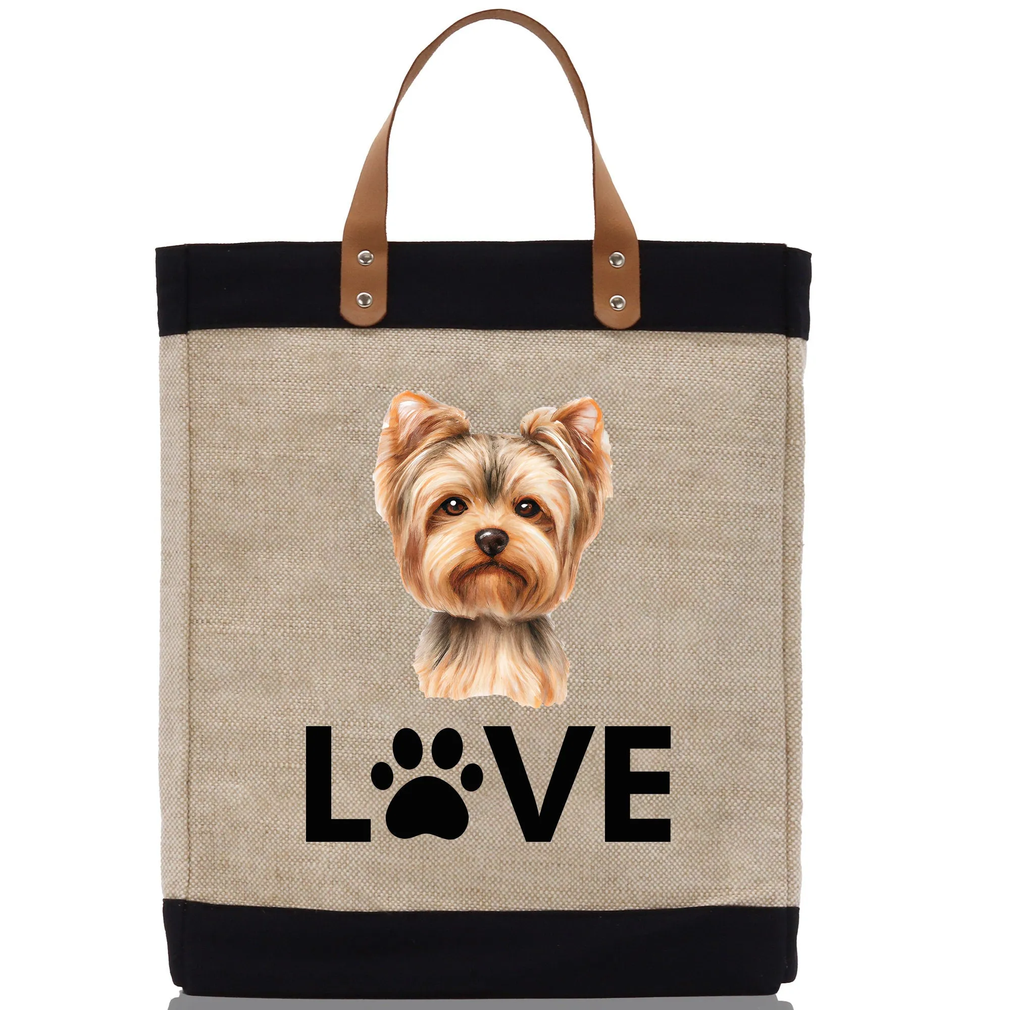 Yorkshire Terrier Love Dog Jute Canvas Tote Funny Farmer Market Bag Quote Jute Bag Shopping Bag Burlap Bag Dog Owner Gift