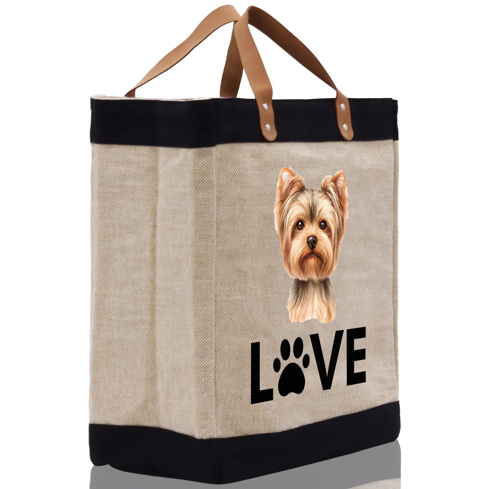 Yorkshire Terrier Love Dog Jute Canvas Tote Funny Farmer Market Bag Quote Jute Bag Shopping Bag Burlap Bag Dog Owner Gift